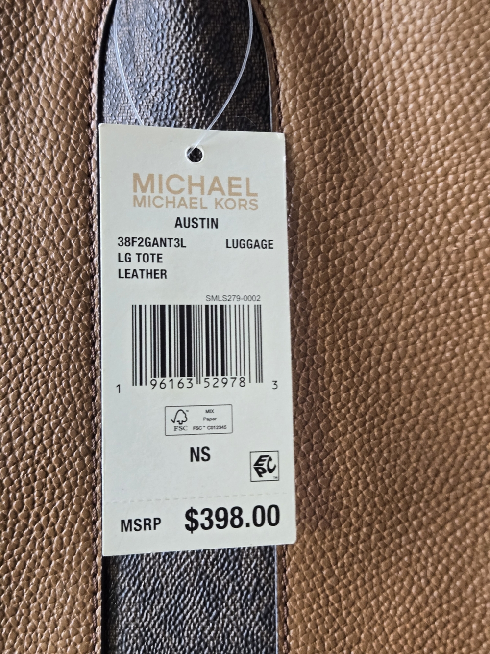 NWT Michael Kors Large Leather Tote Shoulder Bag Luggage Brown Cognac - Picture 6 of 6